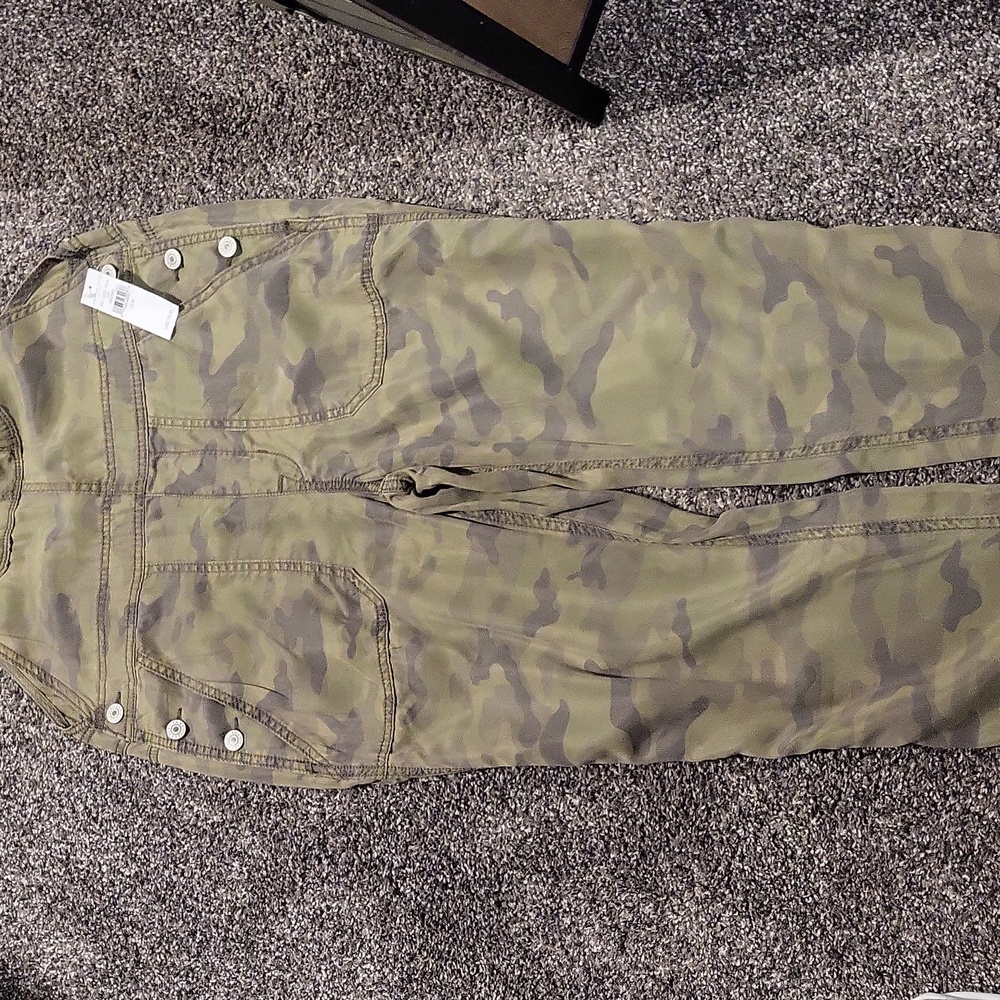 American Eagle Green camo bib overalls